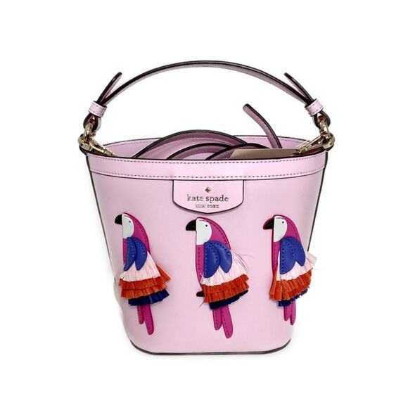 NEW Kate Spade NY Pippa Flock Party Parrot Pink Small Bucket Crossbody Bag - Picture 12 of 12